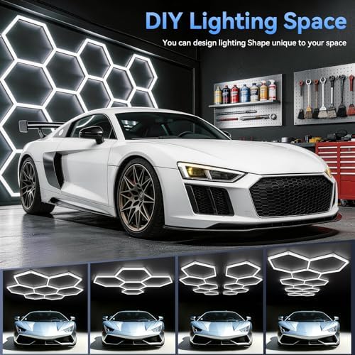LZHOME Hexagon LED Garage Light: Super Bright 39600LM 11 Grids Hexagon Garage Light, 5000K Honeycomb Lights Ceiling for Garage, Warehouse, Car Detailing Shop, Exhibition Hall, Gym - Image 3