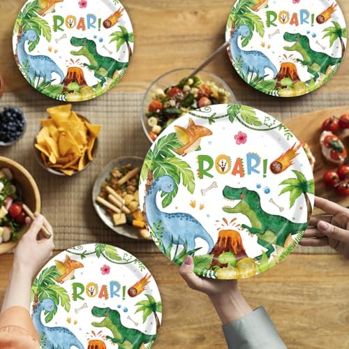 40pcs Watercolor Dinosaur Paper Plates and Napkins Party Supplies, 9 Inch Disposable Dinosaur Birthday Plates and Napkins Tableware Set for Kids Boys Birthday Decorations Serves 20 - Image 7
