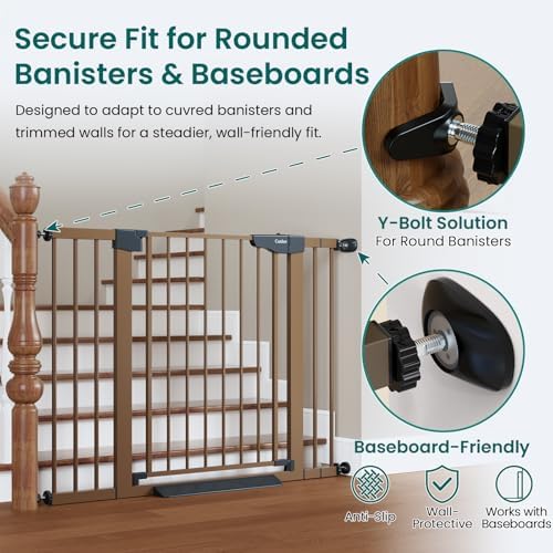 Cumbor 2 Pack 30-46" Baby Gate for Stairs, Auto Close Dog Gate Indoor Brown - Image 5