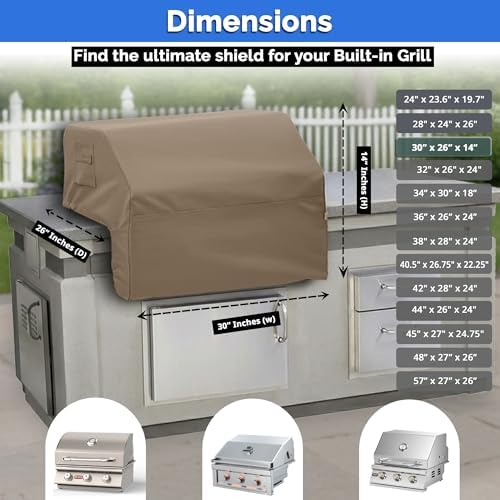 Covers & All Built-in Grill Cover for Outdoor Grill – Heavy Duty 12 oz Waterproof Built-in BBQ Grill Cover, PVC-Coated Polyester with Elastic Hem for Snug Fit (30 x 26 x 14 inches, Beige) - Image 7