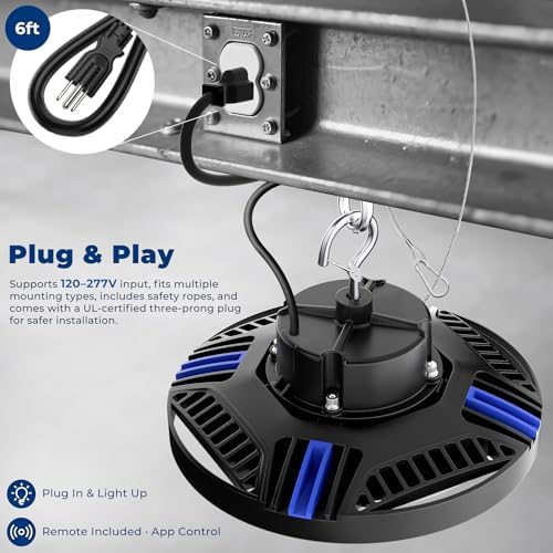 CINOTON Smart 150W 21000LM UFO LED High Bay Shop Light, ETL Listed 2 Pack - Image 3