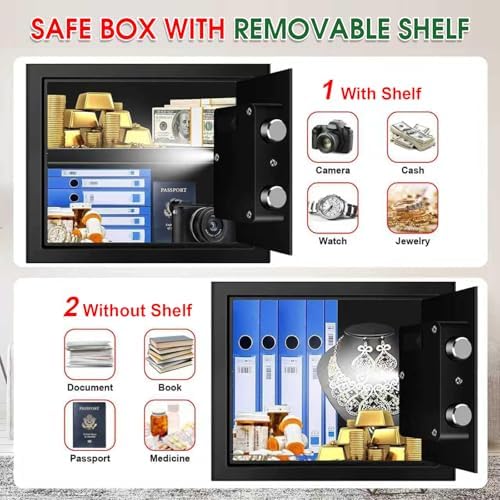 1.3 Cubic Feet Small Fire Safe Box for Home, Fireproof Safety Lock Box with Digital Keypad, Spare Keys and Removable Shelf, Personal Security Home Safes for Money, Jewelry, ID Documents - Image 5