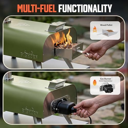 BIG HORN 16" Multi-Fuel Outdoor Pizza Oven – 2-in-1 Wood-Fired & Gas Compatible (Burner Sold Separately), 1112°F Outdoor Stainless Pizza Cooker, Portable for Party Usage, Green - Image 2