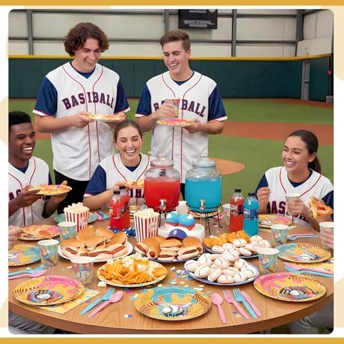 FoldTier 175 Pcs Ice Cream Drip Baseball Birthday Party Decorations Set Ice Cream Paper Plates Napkins Fork Set Disposable Fairy Tableware Decorations Supplies for Baby Shower Dinner Serves 25 - Image 4