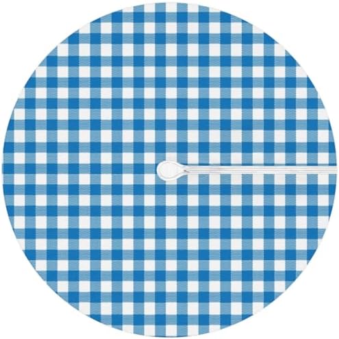 Fitted Round Tablecloth with Umbrella Hole and Zipper Buffalo Plaid Outdoor Elastic Table Cloth 36"-44" Oil-Proof Waterproof Moroccan Patio Table Cover for Dining Picnic Party, Blue and White - Image 6