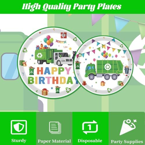 Trash Truck Birthday Party Decorations, 96PCS Garbage Truck Bday Disposable Paper Plates and Napkins Tableware Decoration, Cartoon Garbage Truck Forks Decor Supplies Serve 24 Guest - Image 4