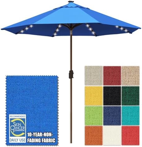 EliteShade USA 10-Year-Non-Fading 10ft Market Patio Umbrella, Commercial Grade Table Sun Umbrella with 80 Solar LED Lights, Crank Open, Windproof & UPF 50+ UV Protection for Garden, Deck, Pool, Backyard, Royal Blue by EliteShade