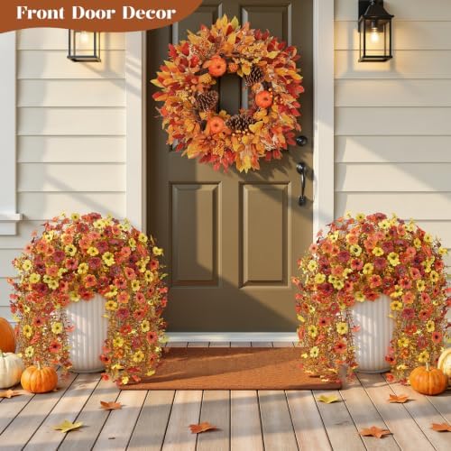 4Pcs Artificial Fall Flowers for Outdoor, Fake Mums UV Resistant Decoration - Image 3