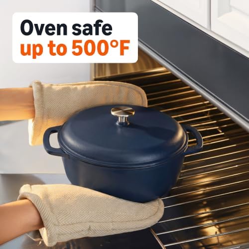 Amazon Basics Enameled Cast Iron Dutch Oven Pot With Lid, 6-Quart, Round, Dual Handles, Heavy-Duty, Oven Safe for Stews, Roasting & Baking, Matte Navy - Image 4