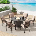 7 Pcs Outdoor Patio Furniture Set with 48"/55000 BTU Outdoor Round Propane Fire Pit Table,Patio Conversation Sets 6 Fixed Chairs No-Slip Cushions and Waterproof Covers,Sand by TrumbeakFurniture