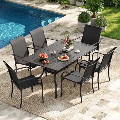 Incbruce 7 Pcs Patio Dining Set with Textilene Chairs and Rectangle Table (Black) - Image 7