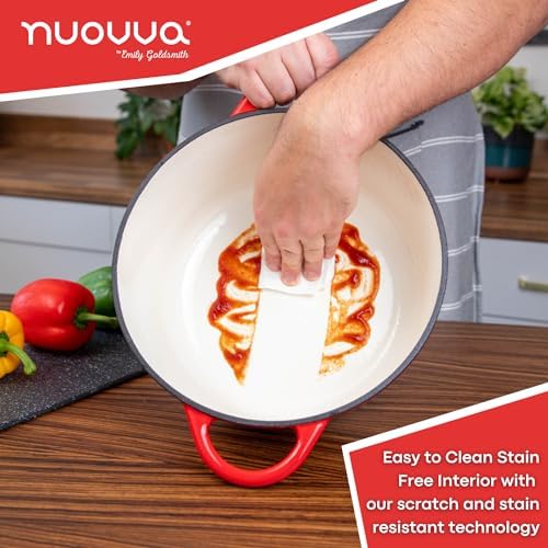 Cast Iron Dutch Oven with Lid - Non-Stick Ovenproof Enamelled Casserole Pot- Sturdy Dutch Oven Cookware - Red, 7.3- Quart, 30cm- by Nuovva - Image 6