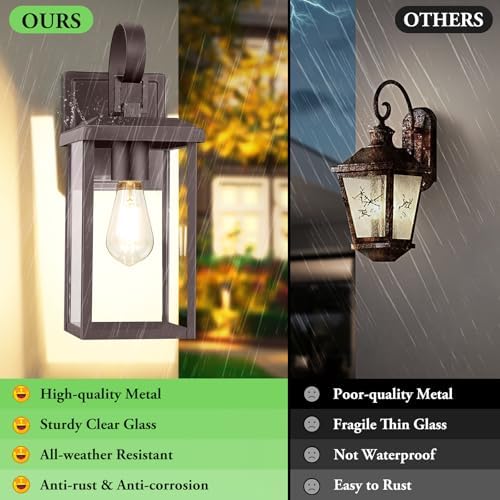 BesLowe 2-Pack 15" Outdoor Wall Light Fixtures, Brown Modern Porch Sconces - Image 3