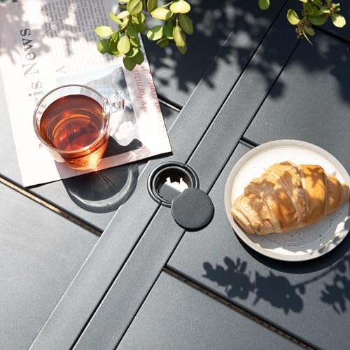 NUU GARDEN Weather-Resistant Outdoor 61” x 37” Rectangle Metal Dining Table with Umbrella Hole, Powder-Coated Frame, Slatted Tabletop, for Patio, Garden, Backyard and Balcony, Black - Image 5