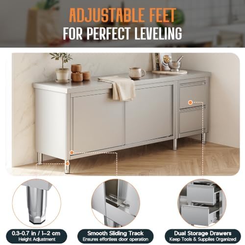 SPECRAFT 84x23x33 Inch Stainless Steel Prep Table Cabinet - Image 6