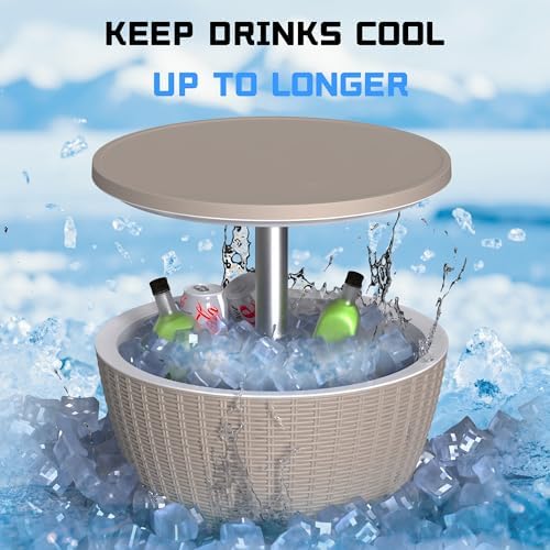 EasyUp Outdoor Cooler Bar Table – 8 Gallon Outdoor Patio Cooler Table with Drain Plug, Adjustable Height Rattan-Style Resin Cool Bar for Poolside, Deck, BBQ & Parties (Grey) - Image 5