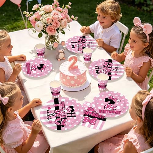 168Pcs Pink Mouse 2nd Birthday Decorations for Girls, Serves 24 - Image 7