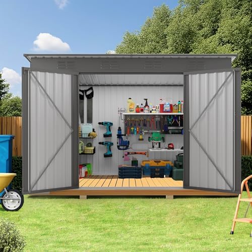 Outdoor Metal Storage Shed, Galvanized Steel Garden Shed with Sloped Roof & Vents, Waterproof Rust-Resistant Backyard Tool Shed for Patio Lawn Garden Trash Can Storage, Easy Assembly by GDFStudio