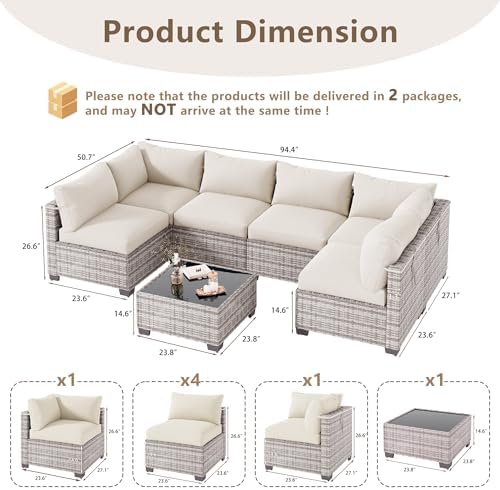 LOUVIXA 7 Piece Outdoor Patio Furniture Set, Outdoor Sectional Sofa, Wicker Rattan Patio Furniture, Patio Conversation Set with Coffee Table & Cushions - Image 2