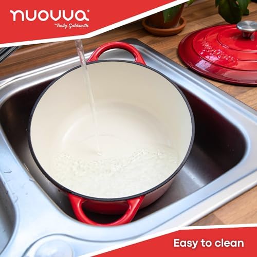 Cast Iron Dutch Oven with Lid - Non-Stick Ovenproof Enamelled Casserole Pot- Sturdy Dutch Oven Cookware - Red, 7.3- Quart, 30cm- by Nuovva - Image 5