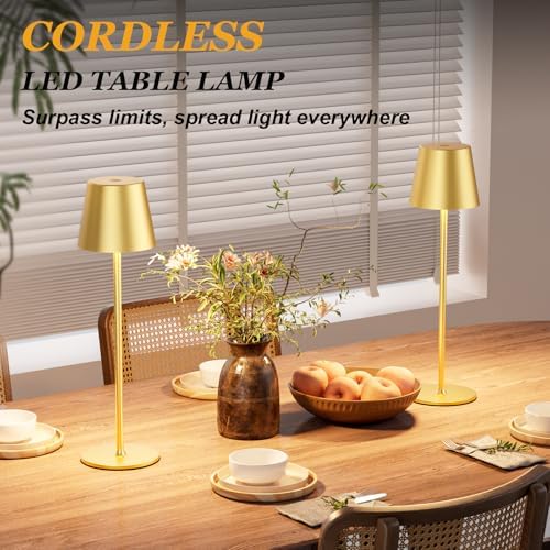Cordless Table Lamp Rechargeable Gold - KK 2 Pack 5000mAH Battery Operated Lamp for Dining Table, 3 Color Stepless Dimming Wireless Lamp for Counter, Outdoor Patio, Touch Control, Water Repellent - Image 4