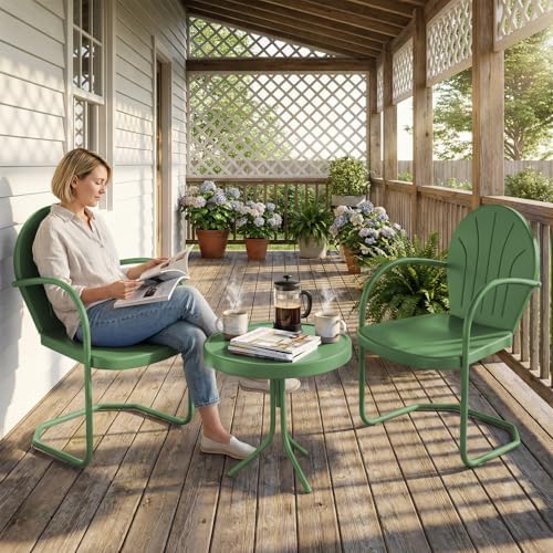 Outdoor 3-Piece Metal Bistro Set, Patio Conversation Set of 2,Green - Image 4