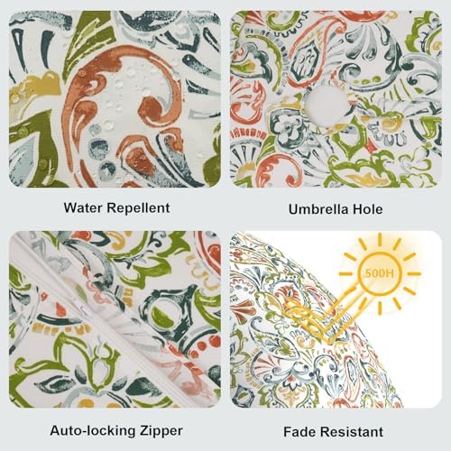 LVTXIII Rectangle Outdoor Tablecloth with Umbrella Hole and Zipper, Water-Repellent 60 x 84 Inch Patio Table Cover for Picnic, Garden, Backyard Dining, Paisley Botanical - Image 4