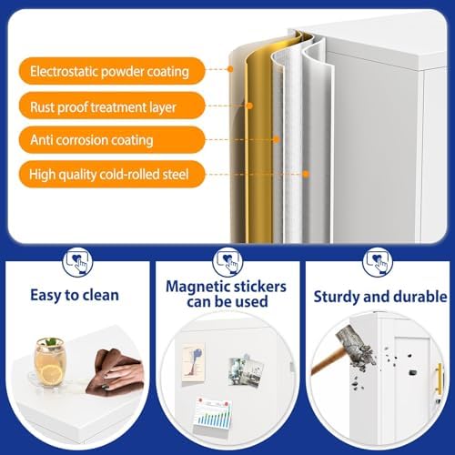GAIOUS 35'' Tall Metal Storage Cabinet with Lock and Wheels, Steel Office Cabinet with 2 Door and 2 Adjustable Shelves, Lockable File Cabinet, Garage Cabinet, Rolling Cabinet for Home Office - White - Image 4