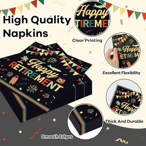 96 PCS Retirement Party Paper Plates Napkins Colorful Vintage Retirement Disposable Party Plates Dinnerware Set Retired Tableware Supplies for Men Women Goodbye Going Away Gatherings Decorations - Image 4