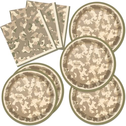 40pcs Camo Camouflage Birthday Party Decorations Camouflage Paper Plates and Napkins for Army Military Theme Party Decorations, Suitable for 20 Guests by UkralMagic