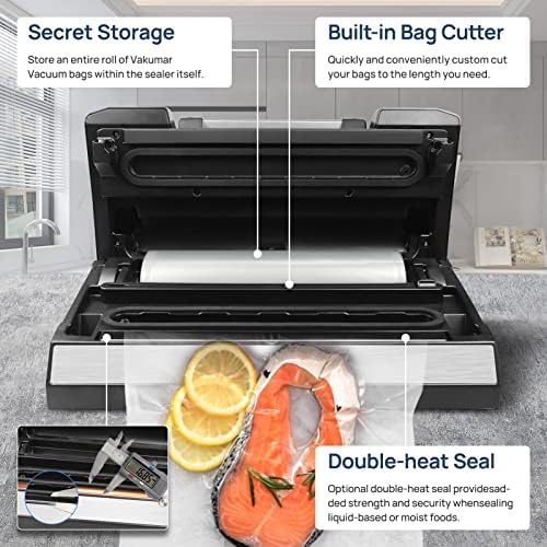 Vakumar Vacuum Sealer Machine, 90Kpa Liquid Food Vacuum Sealer Machine Preservation Dry/Moist/Liquid Modes, LED Indicator Light, Handle Locked Design, Built-in Cutter and Bag Storage, Starter Kit - Image 3