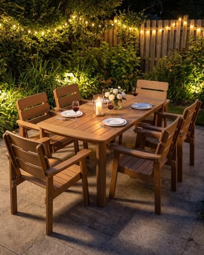7-Piece Outdoor Dining Set, Patio Table & Chairs for 6,Teak by Kibaso
