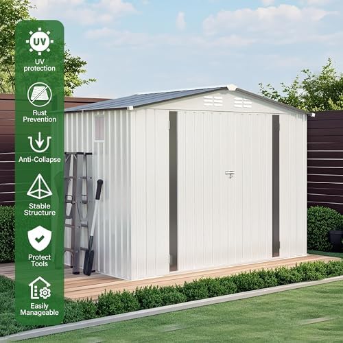 8x6FT Metal Storage Shed, Outdoor Garden Tool Shed, Galvanized Steel Lockable Backyard Organizer, Waterproof Weather Resistant Utility Storage House, Patio Courtyard Equipment Storage, Easy Assembly - Image 6