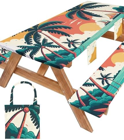 Picnic Table Cover with Bench Covers Table Cloth Tablecover Camping Essentials Camp Tools Camper Ideas Outdoor Beach Summer Accessories Must Haves Motorhome Trailer Road Trip Tent Rv Travel Supplies by Wrakus
