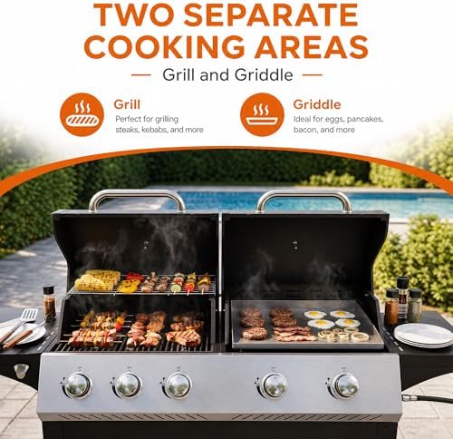 Propane Grill Griddle Combo, 5-Burners Outdoor BBQ Grill - Image 3