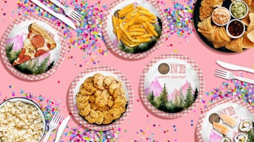 One Happy Camper Girl's First Birthday - 32 Piece Disposable Party Supplies - Decorations for Camping 1st Birthday Round Party Plates - Large 9" Paper Plates In Bulk - Image 7