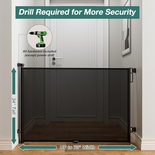 Retractable Baby Gate for Stairs, Dog Gate Indoor 55" Wide × 34" Tall Black - Image 2