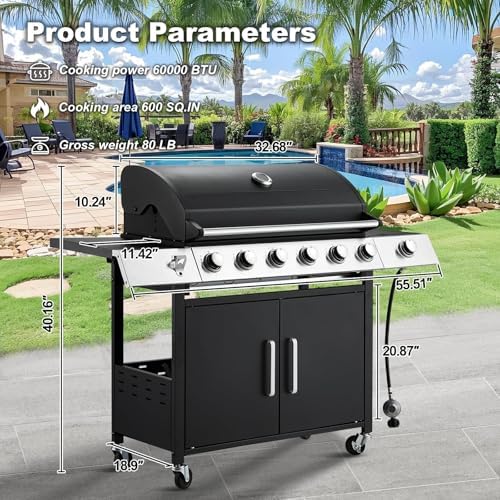 Upgraded 6 Burner 60000 BTU Propane Gas Grill with Side Burner - Image 2