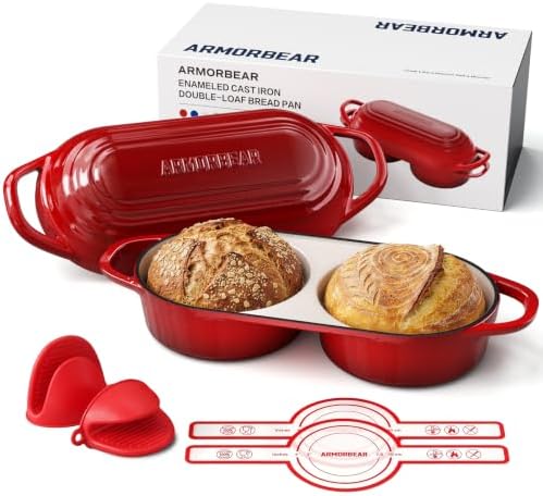 Mini Double Dutch Oven for Sourdough, Enameled Cast Iron Bread Pan, Red by Unknown