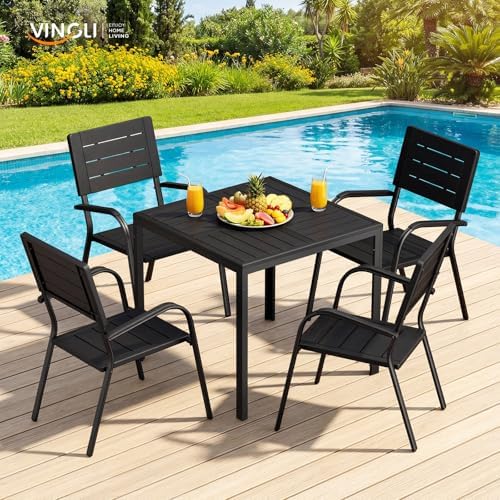 VINGLI Outdoor Patio Dining Chairs, Stackable HDPE All-Weather Arm Chairs, Weatherproof Outdoor Seating for Garden, Backyard, Poolside, Balcony,Black (2 Pack) - Image 7