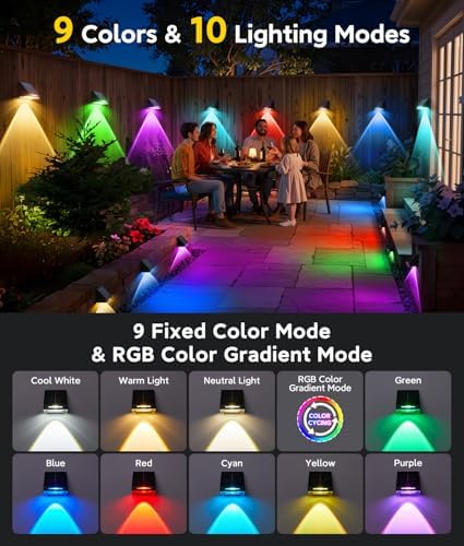 KOOPER Solar Fence Lights Outdoor Waterproof 20 Pack, Solar Fence Lights with Ultra-Bright LED Lens, 10 Modes & 9 Colors Outdoor Solar Lights for Fence, Backyard, Railing, Patio, Wall, Step, Deck - Image 2