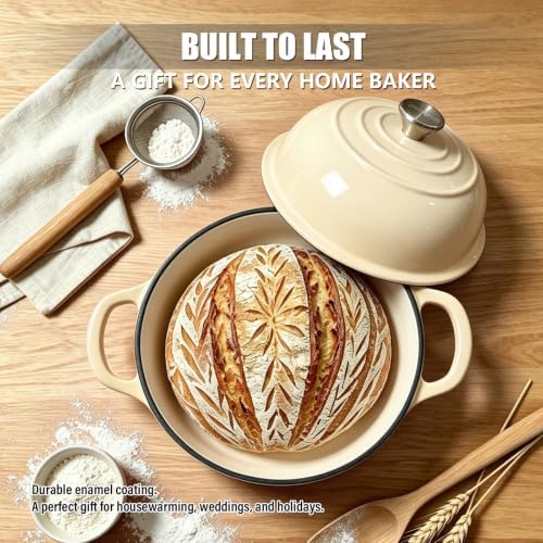 Cast Iron Bread Dutch Oven 6QT Pink Enameled with Lid - Image 7