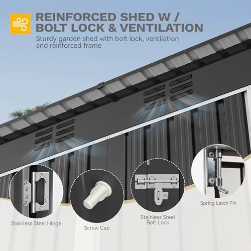 DWVO 8.5x3.5ft Large Tool Storage Shed with Window, Lockable Doors, and Sloped Roof, Oversized Steel Outdoor Storage Shed for Garden, Patio, Garage, Backyard, Lawn - Dark Gray - Image 5