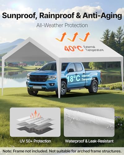 VEVOR Carport Replacement Canopy Cover, 12 x 20 ft Potable Garage Tent Top Tarp, UV-Resistant & Waterproof Car Shelter Tarp, Heavy Duty Car Port Cover with Ball Buggees, White, Frame Not Included - Image 3