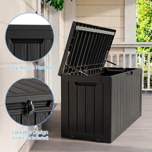 ROJIK 149 Gallon Outdoor Storage Box Waterproof,Weatherproof Deck Boxes Outdoor Lockable,Resin Outside Storage Box for Garden Tools,Cushions,Accessories(Black,149 Gal) - Image 3