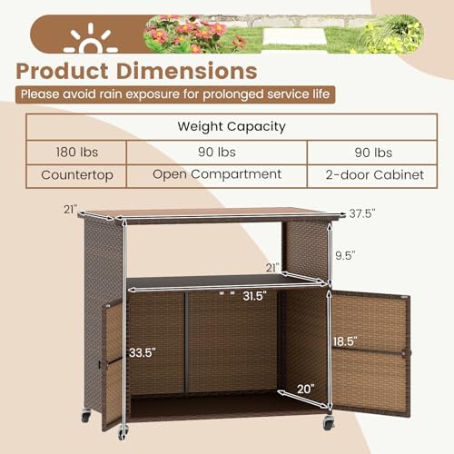 Tangkula Rattan Outdoor Storage Cabinet with 4 Wheels (Mix Gray) - Image 3