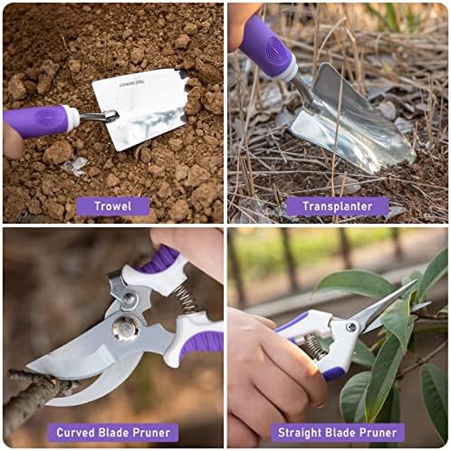 Purple Garden Tool Set Gardening Items for Women - 11PCS Heavy Duty Garden Tools with Detachable Storage Bag, Weeder, Dual-Purpose Hoe - Image 6