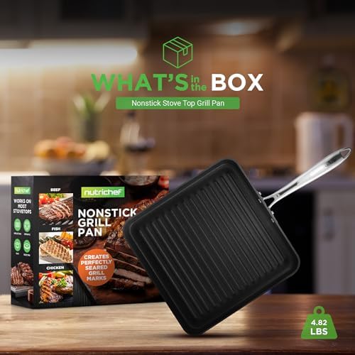 NutriChef 11" Non-Stick Grill Pan for Indoor Cooking - Hard Anodized Grill Pan for Stove Tops with High Ridges, Strong Handles, Dishwasher Safe - Image 6