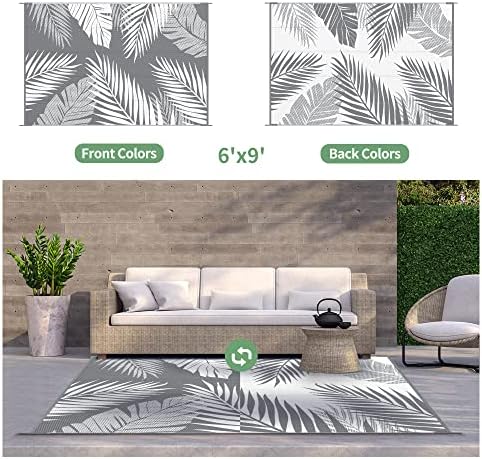 GENIMO Outdoor Rug, Waterproof Plastic Rugs for Patio, 6'x9' Grey White - Image 2