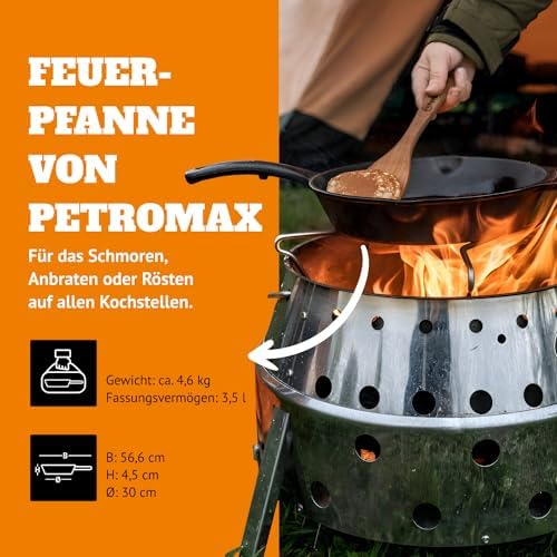 Petromax Cast Iron Fire Skillet for Kitchen or Camping, Pre-Seasoned Cookware for Campfire or Home Oven and Stove, Conducts Heat Evenly, Long Handle, 14" - Image 3